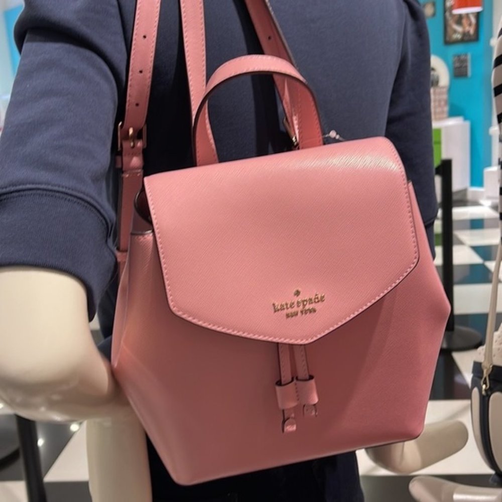 Kate Spade Lizzie Medium Flap Backpack Bright Carnation - Picture 7 of 16
